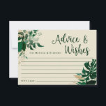 Green Tropical Foliage Newlywed Wishes Advice Card<br><div class="desc">Tropical Foliage Trendy Greenery and Leaves Framed Personalised Wedding Reception or Party Advice & Wishes Card for the Bride and Groom - with bride and Groom's names, Location, and Date. Perfect for your table setting decor! In a bold colour palette of rich greens, emerald, and gold foil look. This design...</div>