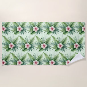 Green Tropical Hibiscus Beach Towel
