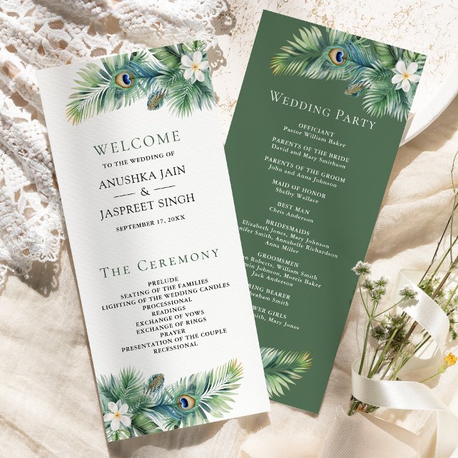 Green Tropical Indian Peacock Feathers Wedding Programme (Creator Uploaded)