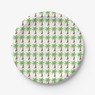 Green Tropical Island Beach Palm Tree Vacation Paper Plate