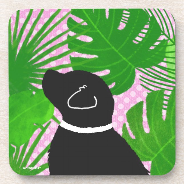 Green Tropical Island Black Dog Coaster Set (Front)