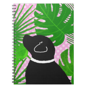 Green Tropical Island Black Dog Notebook
