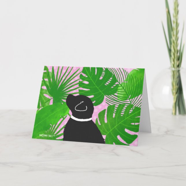 Green Tropical Island Black Dog Thank You Cards (Front)
