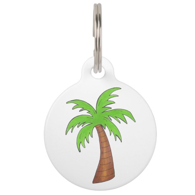 Green Tropical Island Palm Tree Dog Pet Tag (Front)