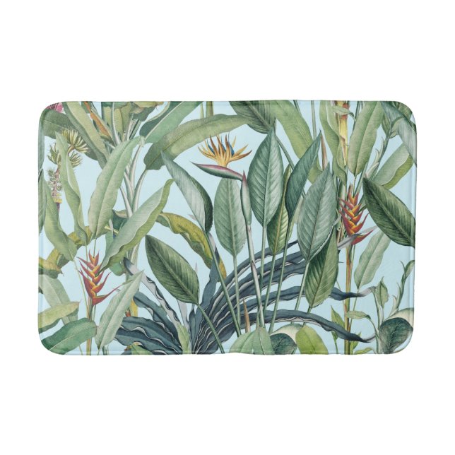 Green Tropical Jungle Banana Tree Strelitzia Bath Mat (Front)