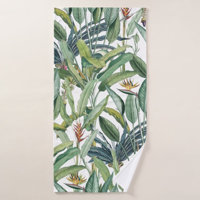 Green Tropical Jungle Banana Tree Strelitzia Bath Towel (Bath Towel)