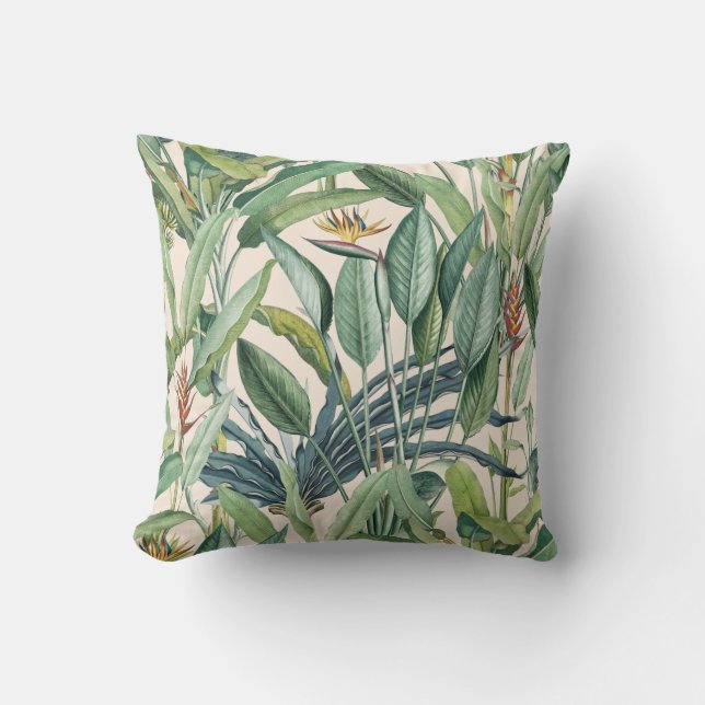 Green Tropical Jungle Banana Tree Strelitzia Cushion (Front)