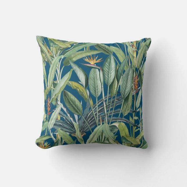 Green Tropical Jungle Banana Tree Strelitzia Cushion (Front)