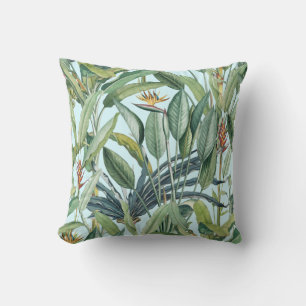 Green Tropical Jungle Banana Tree Strelitzia Cushion