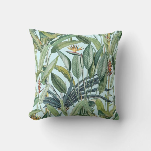 Green Tropical Jungle Banana Tree Strelitzia Cushion (Front)