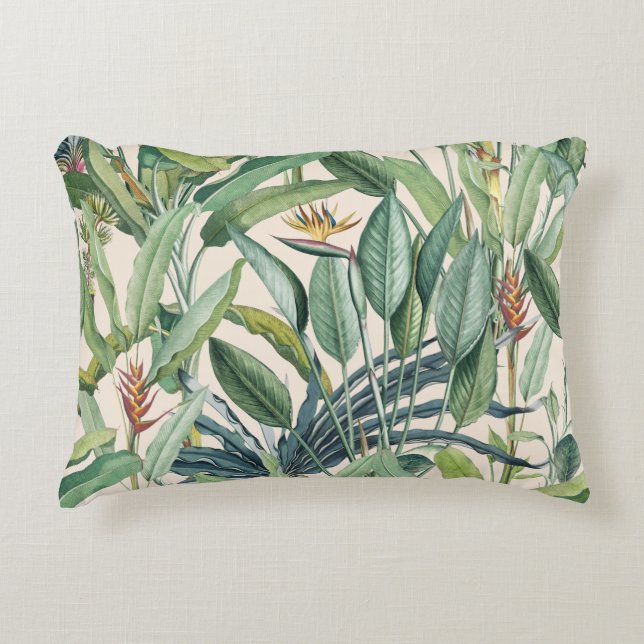 Green Tropical Jungle Banana Tree Strelitzia  Decorative Cushion (Front)