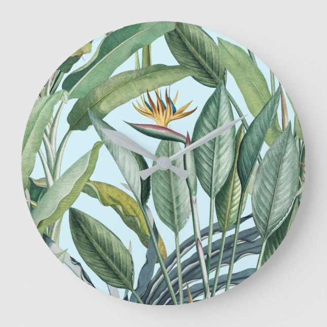 Green Tropical Jungle Banana Tree Strelitzia Large Clock (Front)