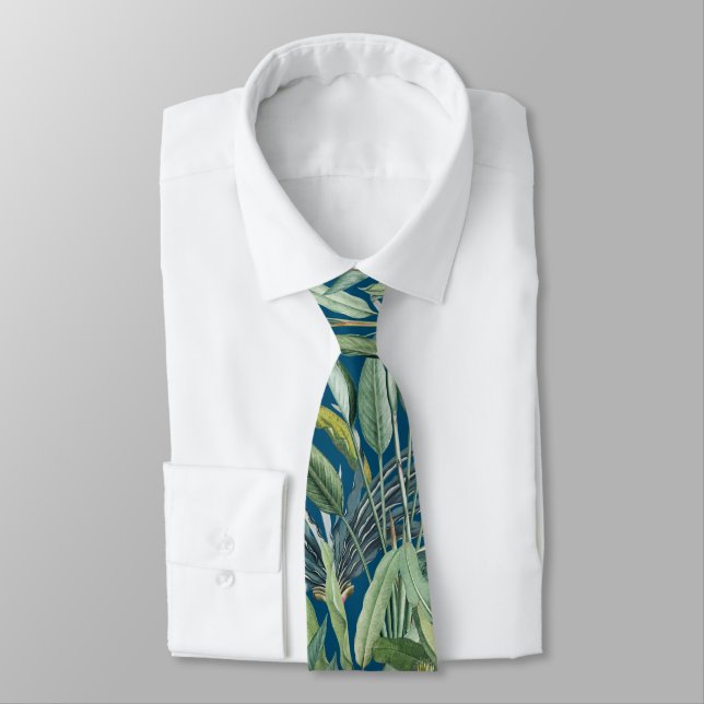 Green Tropical Jungle Banana Tree Strelitzia Tie (Tied)