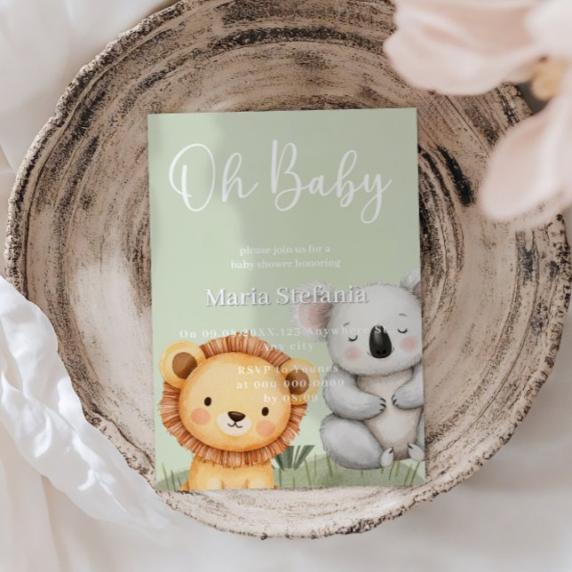 Green Tropical Jungle Safari Baby Shower Animals  Invitation (Creator Uploaded)