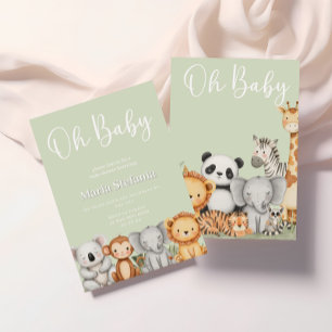 Green tropical Jungle Safari Baby Shower Animals  Invitation