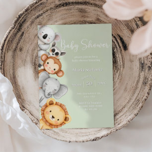 Green Tropical Jungle Safari Baby Shower Animals  Invitation
