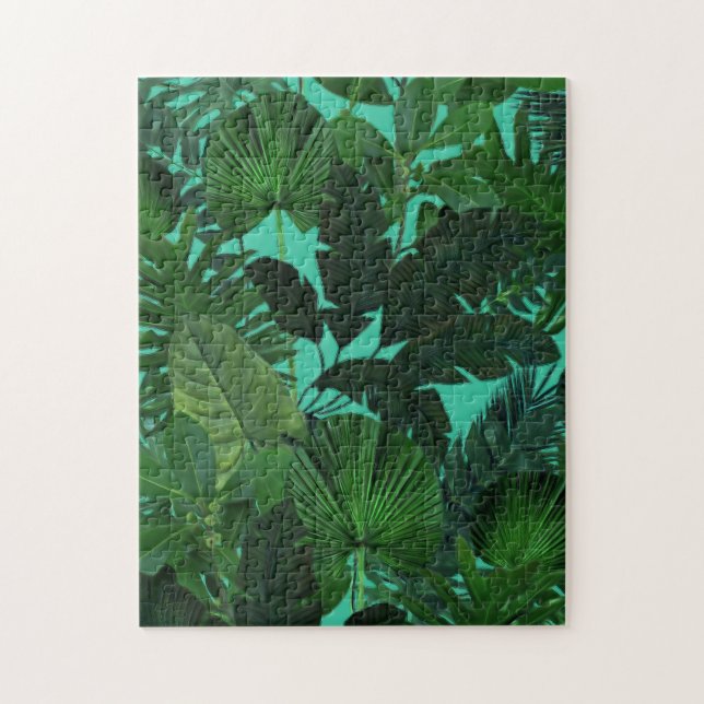 Green Tropical Leaf Pattern Puzzle (Vertical)