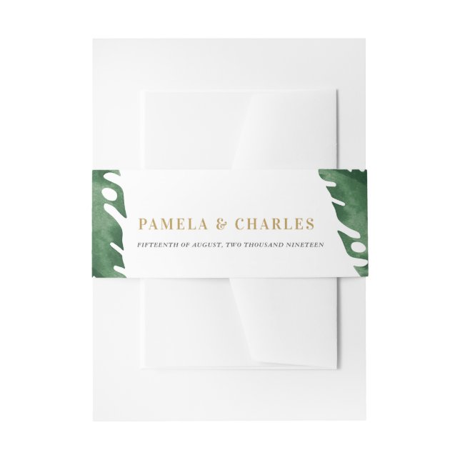 Green Tropical leaf simple design Invitation Belly Band (Front Example)