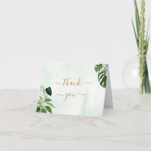 Green Tropical Leaf Wedding Thank You Card
