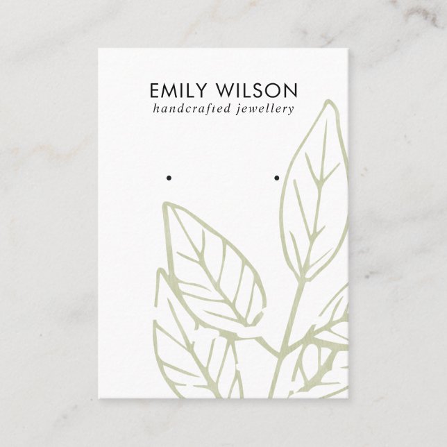 GREEN TROPICAL LEAFY FAUNA EARRING STUD DISPLAY BU BUSINESS CARD (Front)