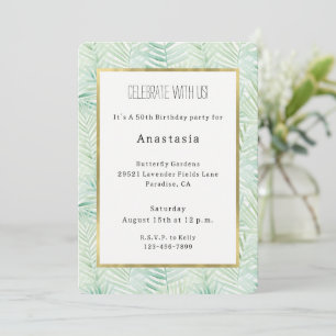 Green Tropical Leaves Aloha Birthday Invitation