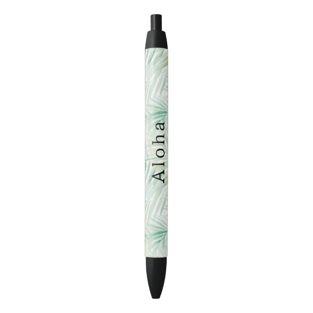 Green Tropical Leaves Aloha  Black Ink Pen (Front Vertical)