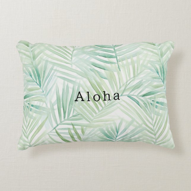 Green Tropical Leaves Aloha Decorative Cushion (Front)