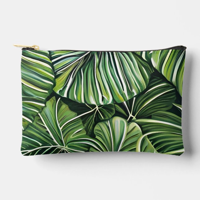 Green Tropical Leaves Art  Accessory Pouch (Front)