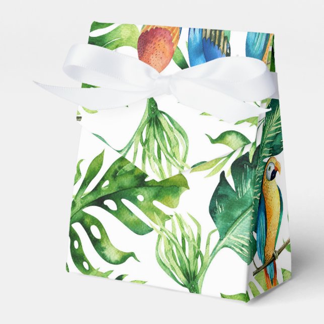 Green Tropical Leaves & Birds Wedding Favour Box (Front Side)