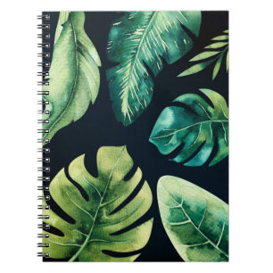 Green Tropical Leaves Black Elegant Chic Summer Spiral Notebook
