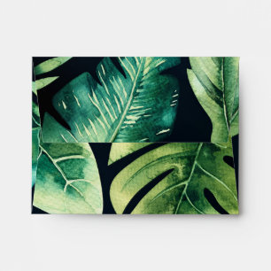 Green Tropical Leaves Black Elegant Invitation Envelopes