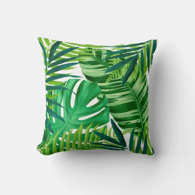Green tropical leaves cushion (Front)