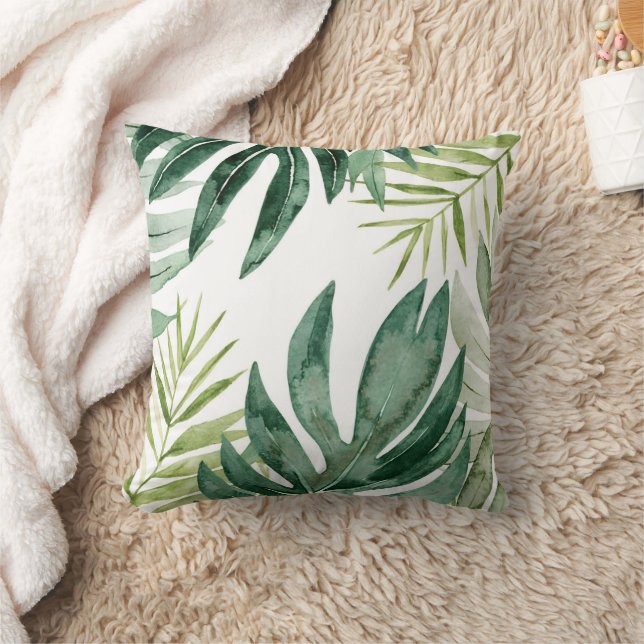 Green Tropical Leaves Cushion (Blanket)