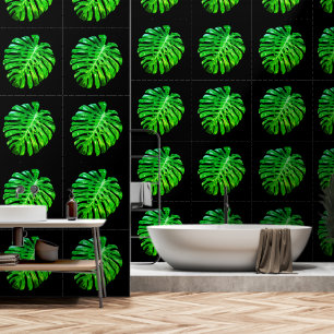 Green Tropical Leaves Custom Colour Black Wallpaper