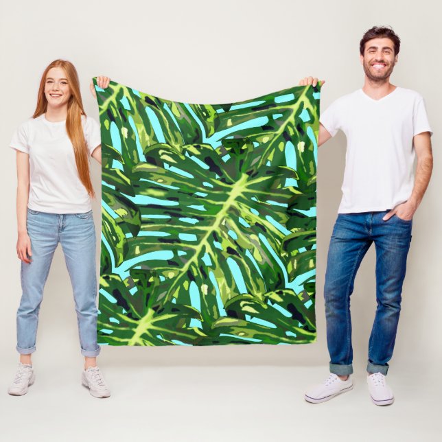 Green Tropical Leaves Fleece Blanket (In Situ)