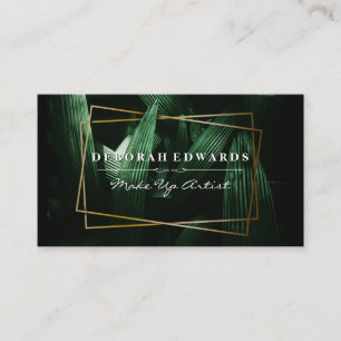 Green Tropical Leaves Gold Frames Business Card