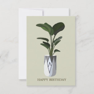 Green tropical leaves in a pot Happy Birthday Card