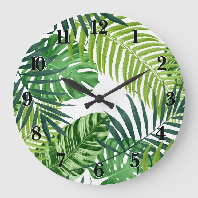 Green Tropical Leaves Large Clock (Front)