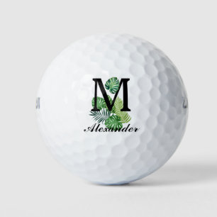 Green Tropical Leaves Monogram Golf Balls