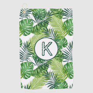 Green Tropical Leaves Monogram K Golf Towel