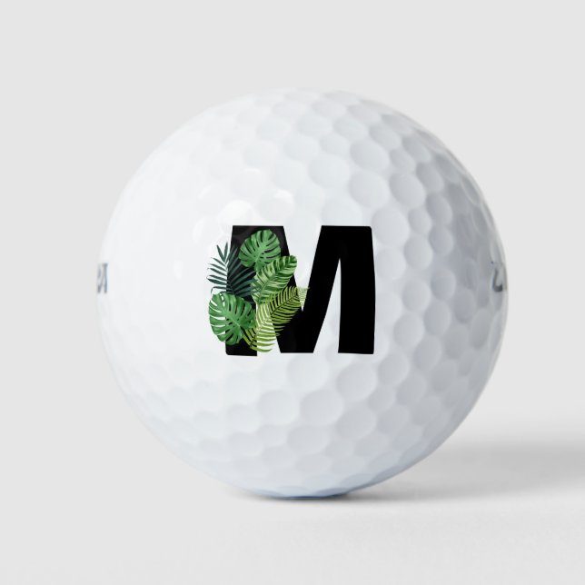 Green Tropical Leaves Monogram M  Golf Balls (Front)