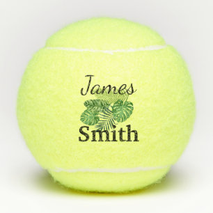 Green Tropical Leaves Monogram Tennis Balls