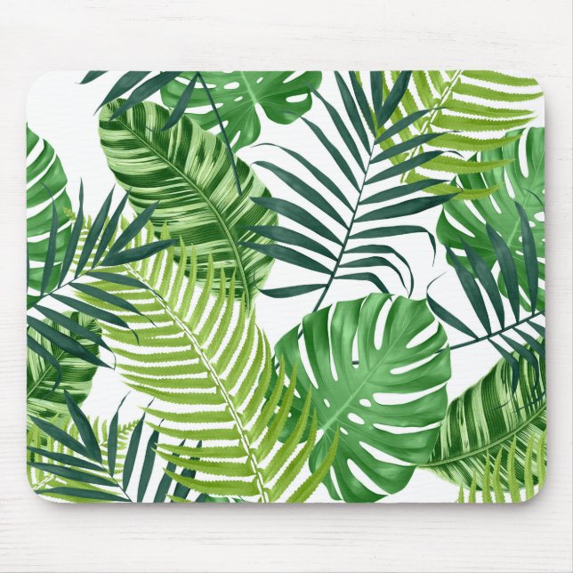 Green tropical leaves mouse pad (Front)