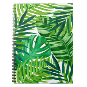 Green tropical leaves notebook