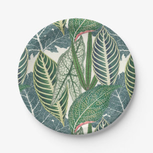 Green tropical leaves paper plate