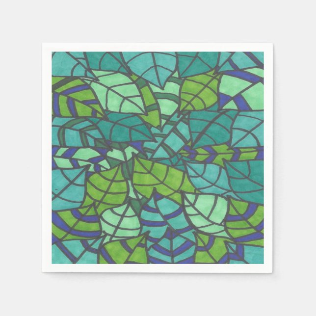 Green Tropical Leaves  Paper Plates Napkin (Front)