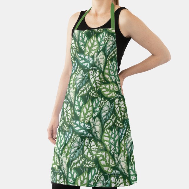 Green Tropical Leaves Pattern Apron (Insitu)