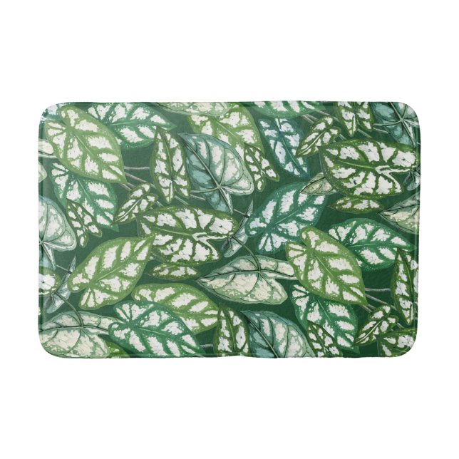 Green Tropical Leaves Pattern Bath Mat (Front)