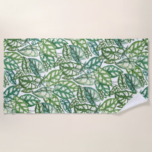Green Tropical Leaves Pattern  Beach Towel