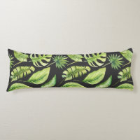 Green Tropical Leaves Pattern Black Botanical  